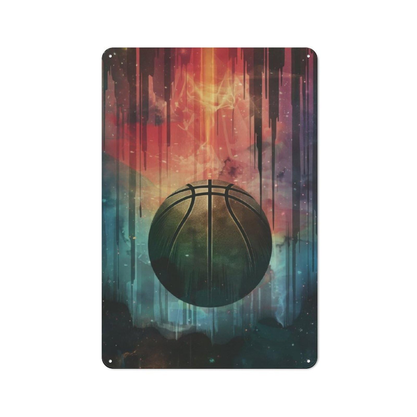 Junmoney Basketball Galaxy Decorative Metal Plaque With Design 30X20cm, Modern Retro Studio Wall Art For Workspace, Cafe, Hallway Or Garage