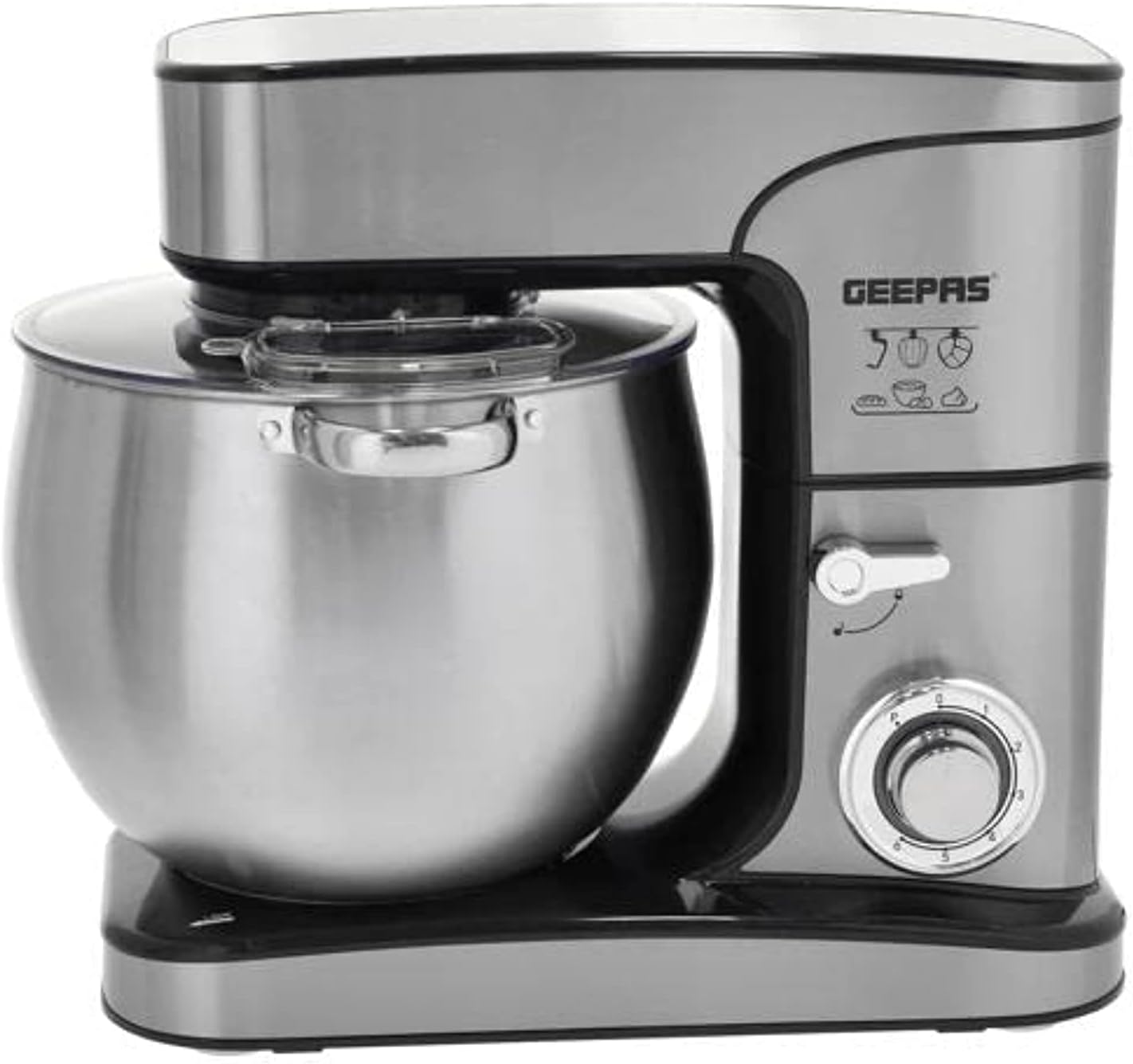 Kitchen Machine, 6 Level Mixing Speed Control, GSM43042 12L Stainless Steel Bowl with Handles LED Power Indicator 6 Speed with Pulse 2000W Powerful Motor, Silver