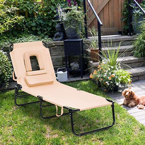 Tangkula Folding Chaise Lounge Chair with Hole for Face, Outdoor 5