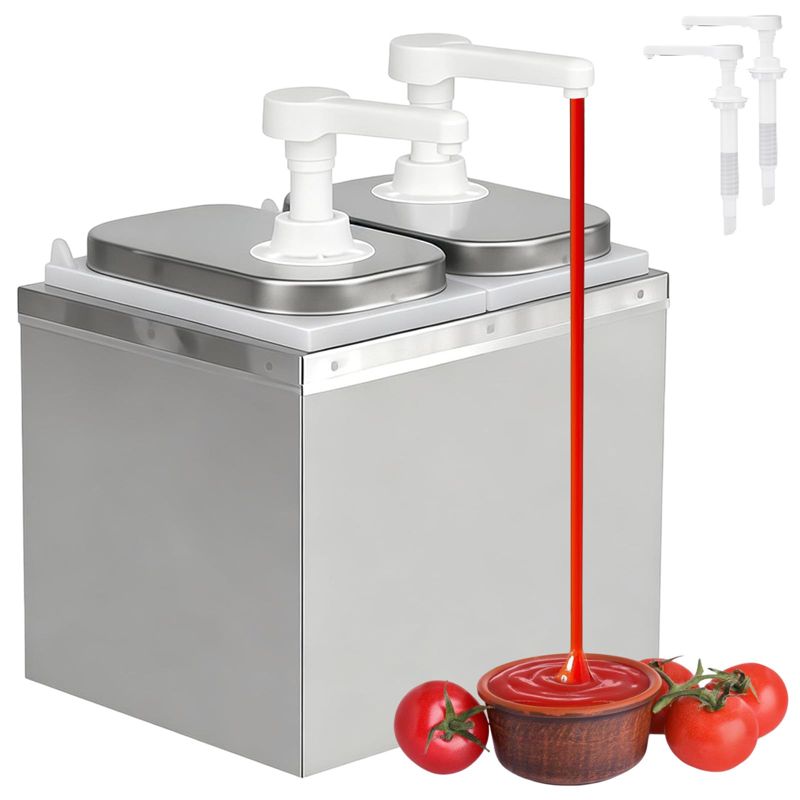 Dozownik 4 l ketchup z 4 pompkami obracającymi się o 360°, dozownik sosów, sosów grillowych, z pompką, ze stali nierdzewnej 304, butelka na sosy, idealny do sosów sałatkowych, musztardy, miodu