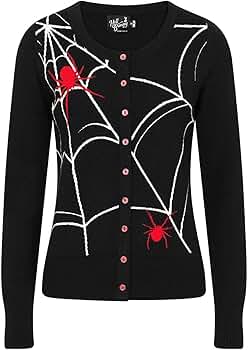 トップス HELLCATPUNKS drape cardigan Hell Bunny Black Spider Web Cardigan with Red Spider Accents