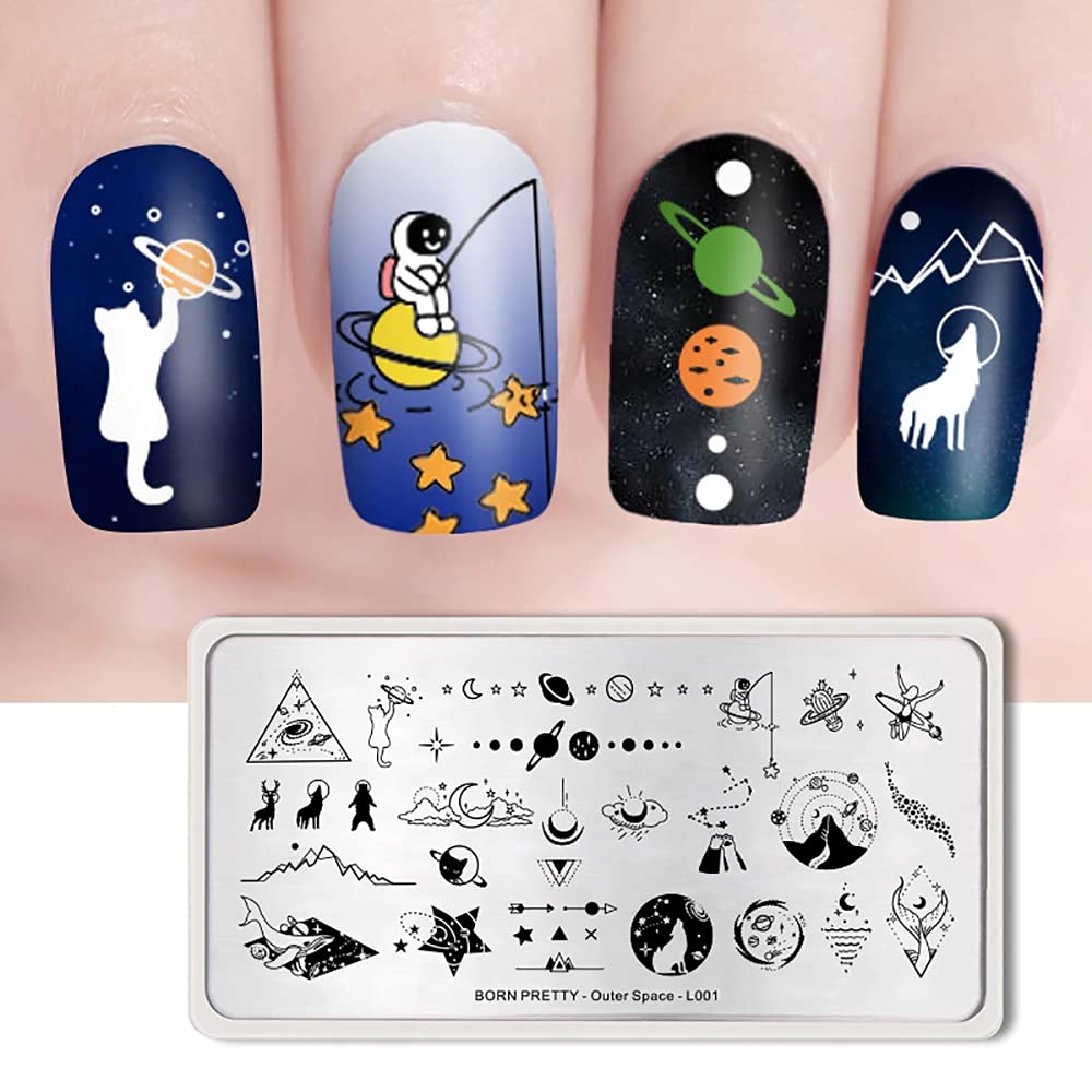 Born PrettyOuter Space L001 Stainless Steel Nail Stamping Image Plate