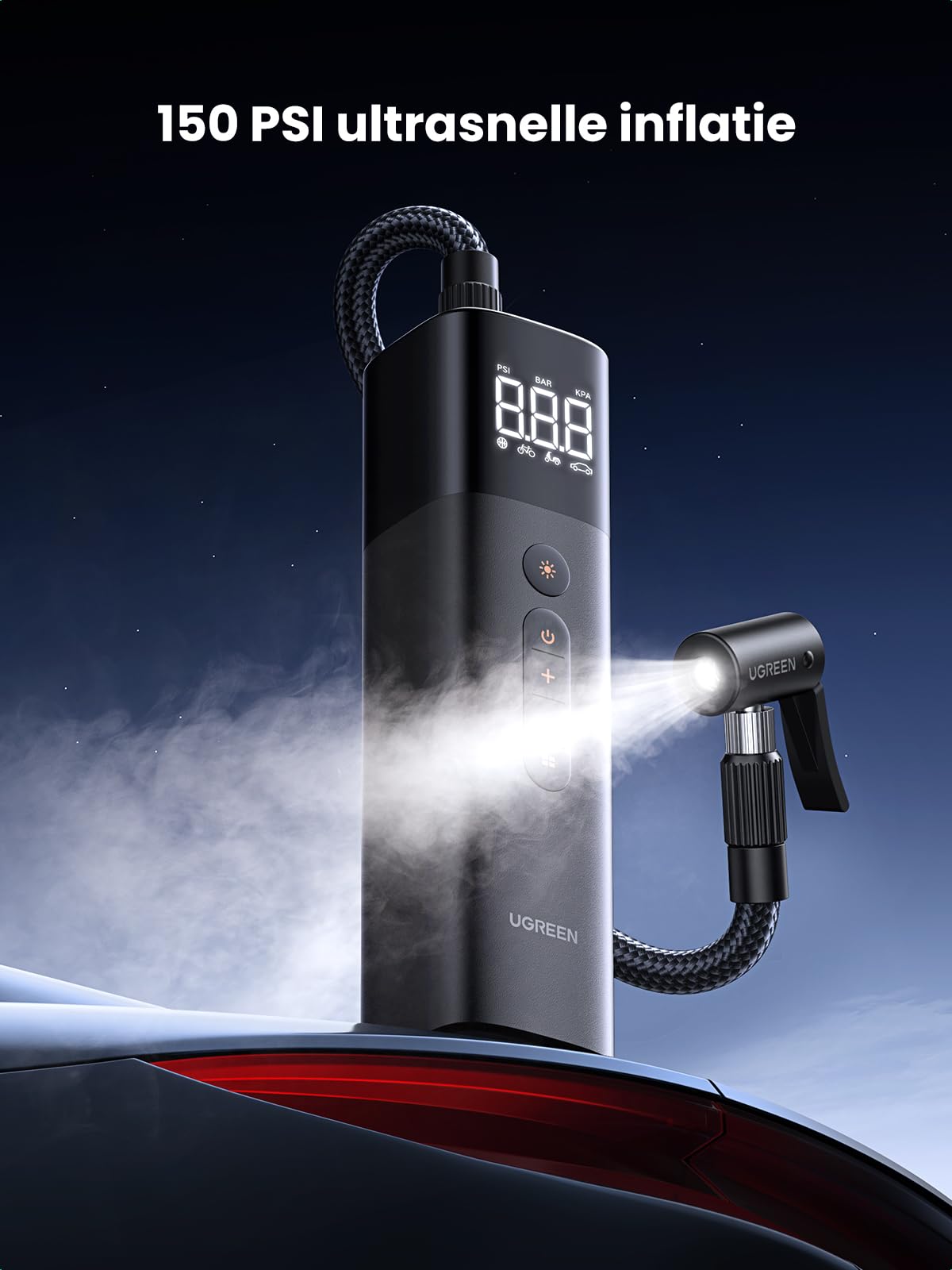 Ugreen oplaadbare luchtcompressor voor auto, motorfiets, fiets en ballen