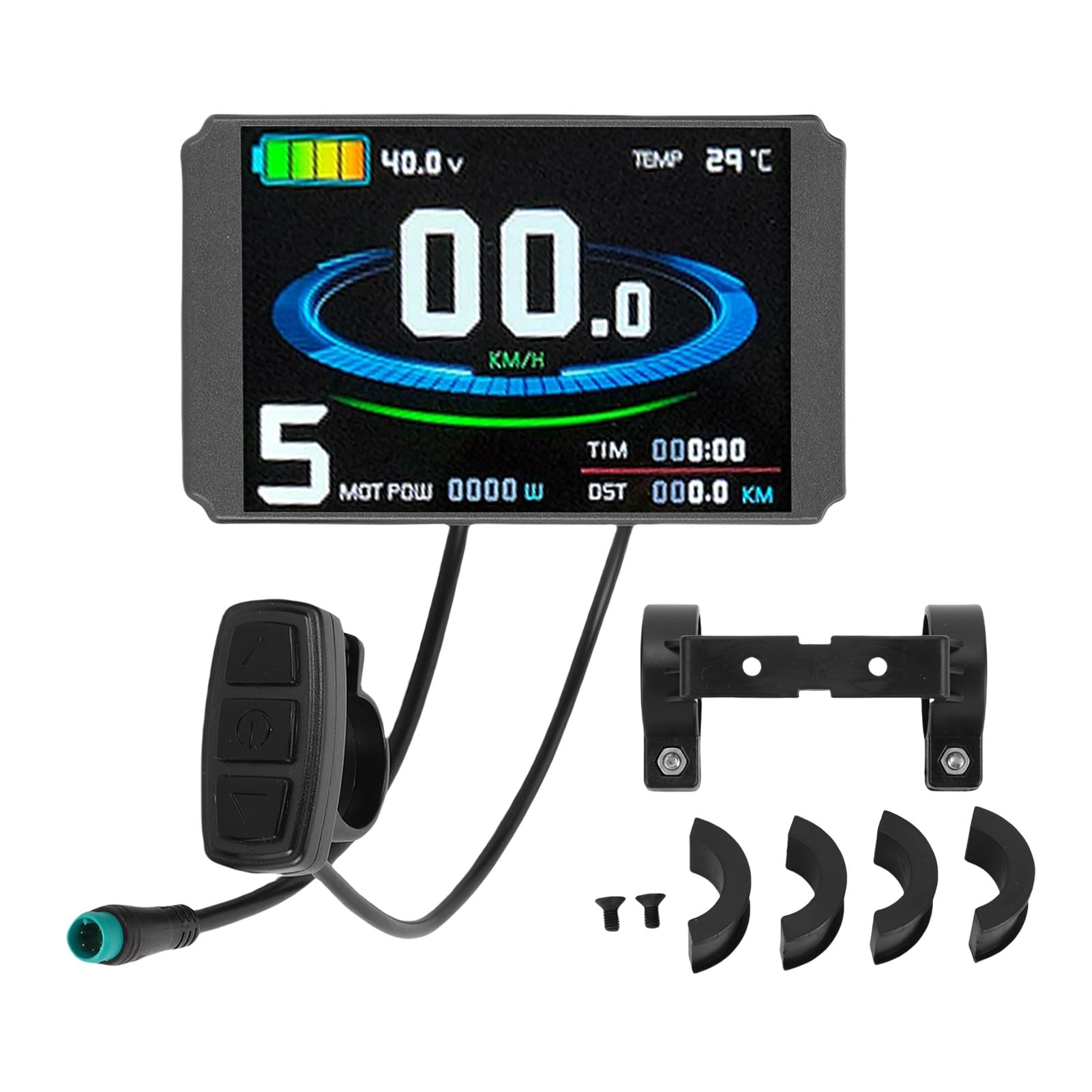 Buachois Pantalla LCD para Bicicleta Eléctrica, Pantalla de Color con Conexión Impermeable de 5 Pines y USB, Panel de Control y Medidor para Scooter Eléctrico, Compatible con Contr