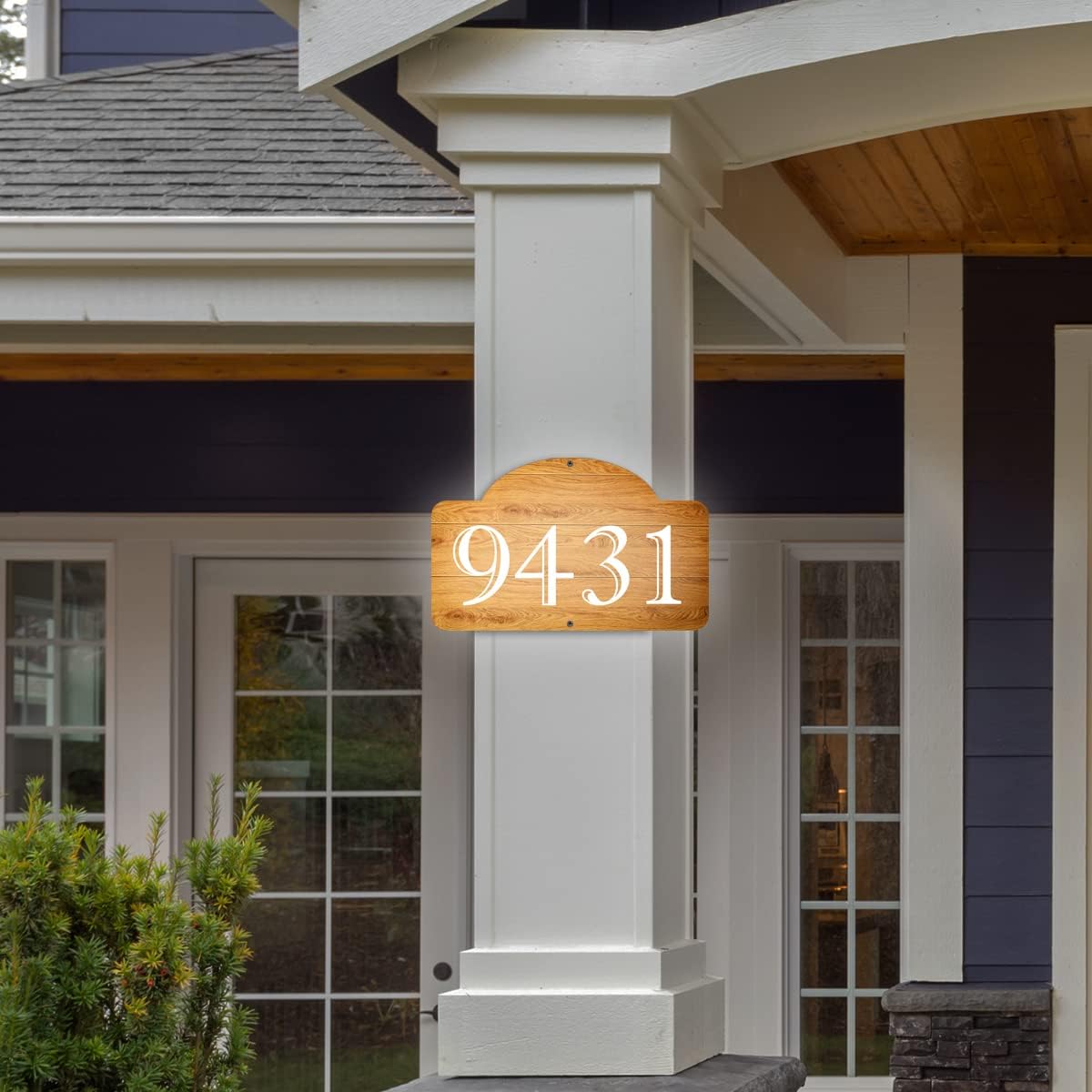 VWAQ Custom Aluminum Sign Home Numbers Address Wood Design Plaque - Single Sided and Reflective Pre-Drilled Holes - AS4S5 Vertical (White)