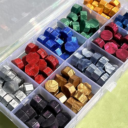 Fayemint 200 Stück Sealing Wax Beads, Octagonal Sealing Wax Beads, Sealing Wax Beads Set, für Umschläge, Briefe, Karten, DIY-Geschenkboxen, Hochzeitseinladungskarten (10 Farben)