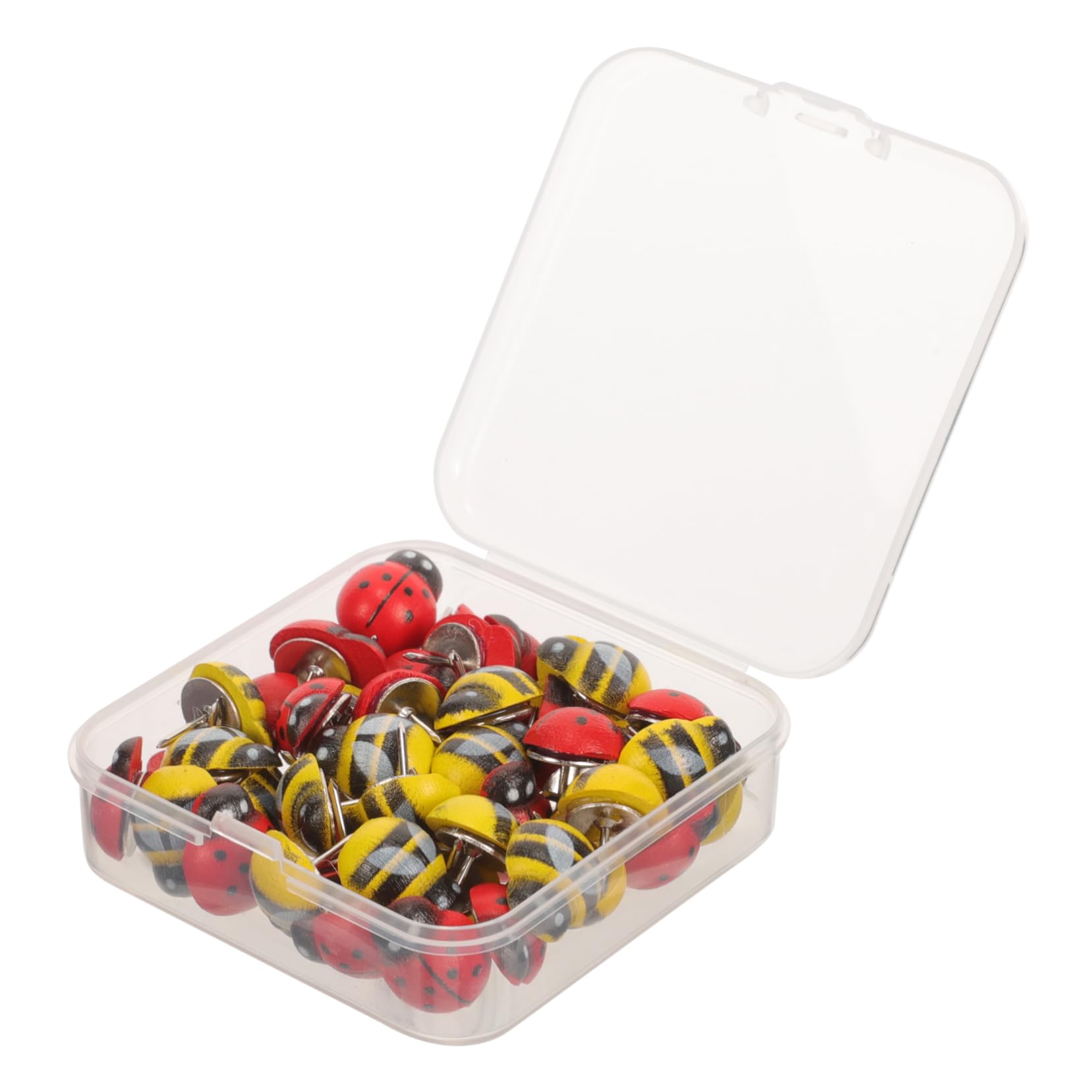 SHINEOFI 4 Sätze Reißzwecke Thumbtacks Karte Marienkäfer-pinnnadeln Daumennägel Stecknadeln Strapazierfähige Reißnägel Süßes Stationäres Tragen Stifte Farbig Colorful Hölzern 50 Stück * 4