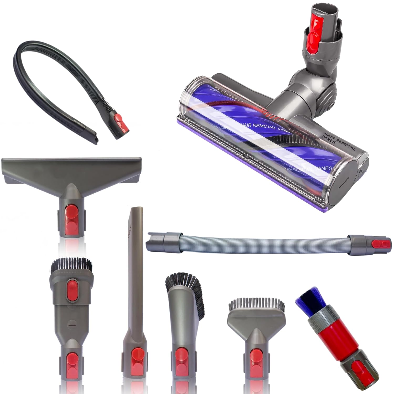 Dyson Vacuum Attachments and Motorized Brush Head for V7 V8 V10 V11 V15 – Replacement Accessories Kit with Dryer Vent Cleaner, Flexible Hose & Anti-Tangle Power Head for Pet Hair, Home & Car Clea
