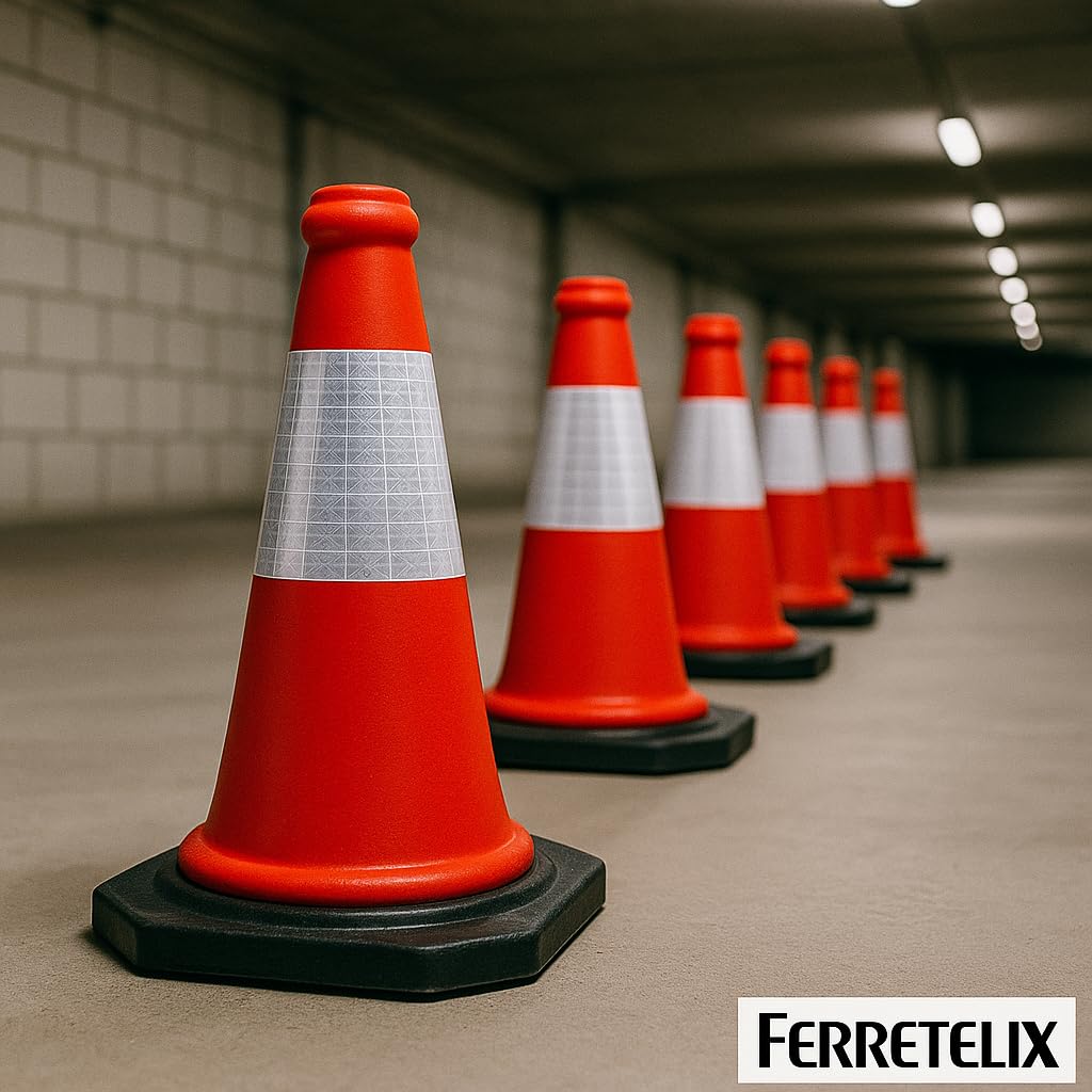 FERRETELIX 6 Conos de Señalización Rojo 50 cm – Base de Goma Reflectante