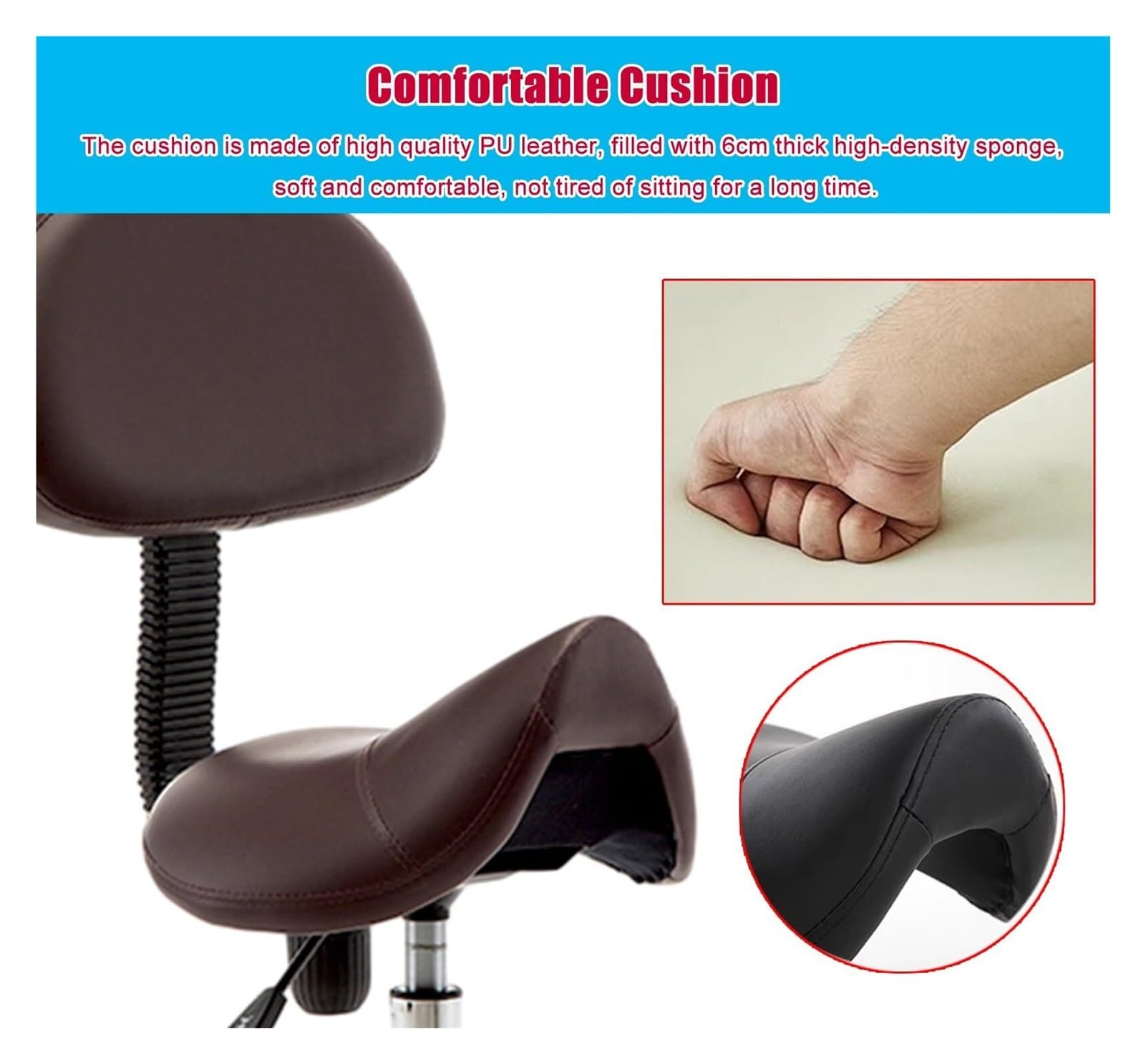 Sedia a sella ergonomica per igiene dentale, sgabello girevole con supporto posteriore per salone, cucina, casa, ufficio, musica, pittura e lavoro