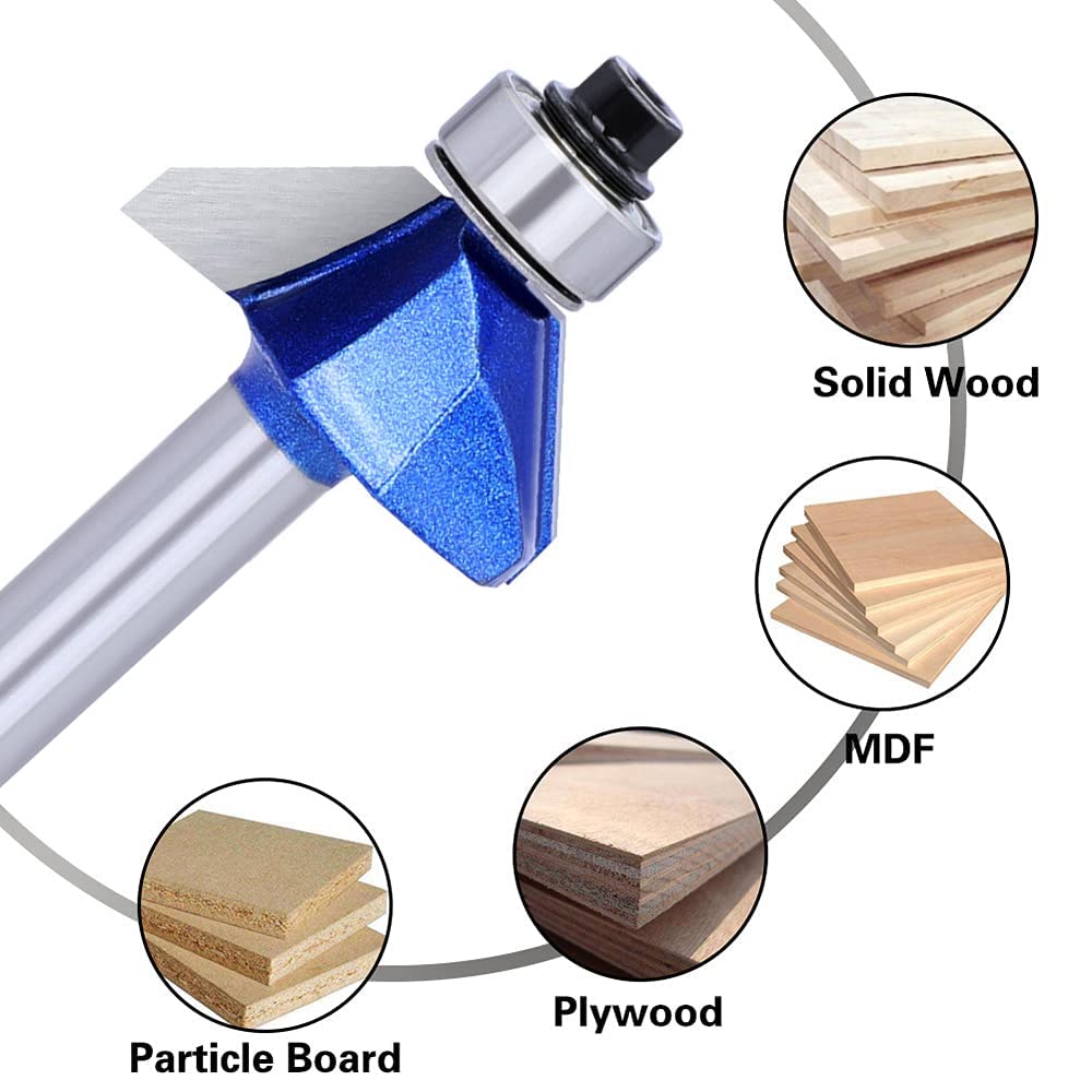 ASNOMY Set di 4 punte per fresatrice con codolo da 8 mm, Fresa per Smussare angolo di 45 gradi, metallo duro fresa modellante per carpenteria, smussatura, lavorazione del legno