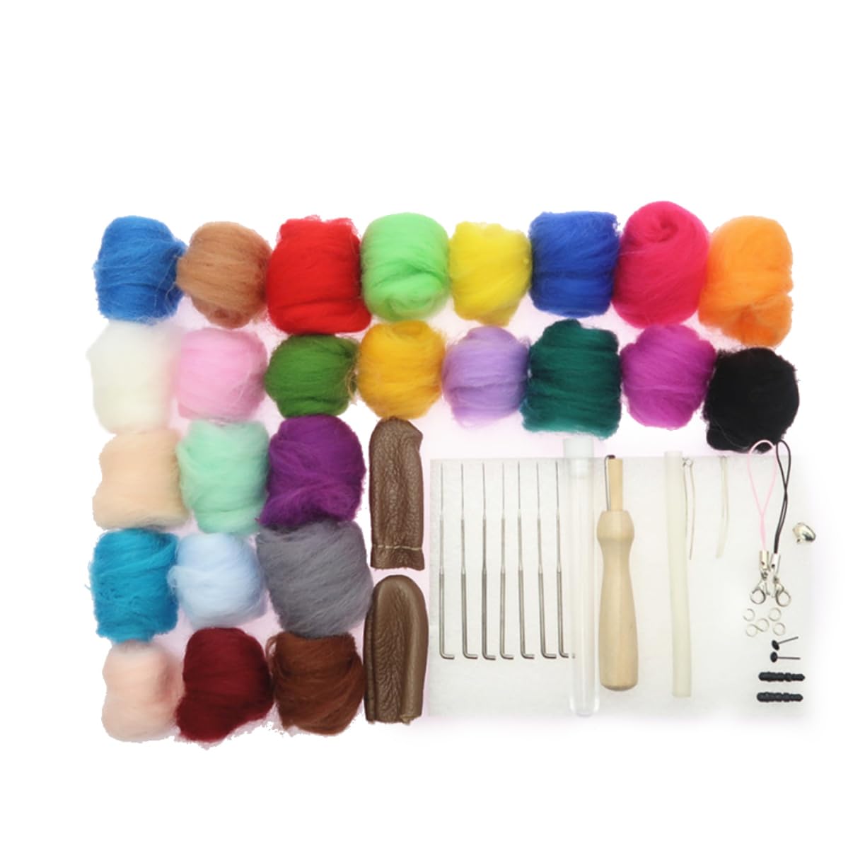 COHEALI Craft Kit: 25 Colorful Wool Roving Fiber Yarn for DIY for Needle Felting Wet Felting Crafts