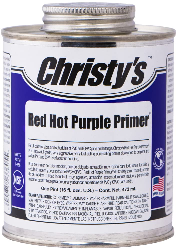 Christy's Red Hot Purple PVC/CPVC Primer - Industrial Grade, 1 Pint (16 fl oz)