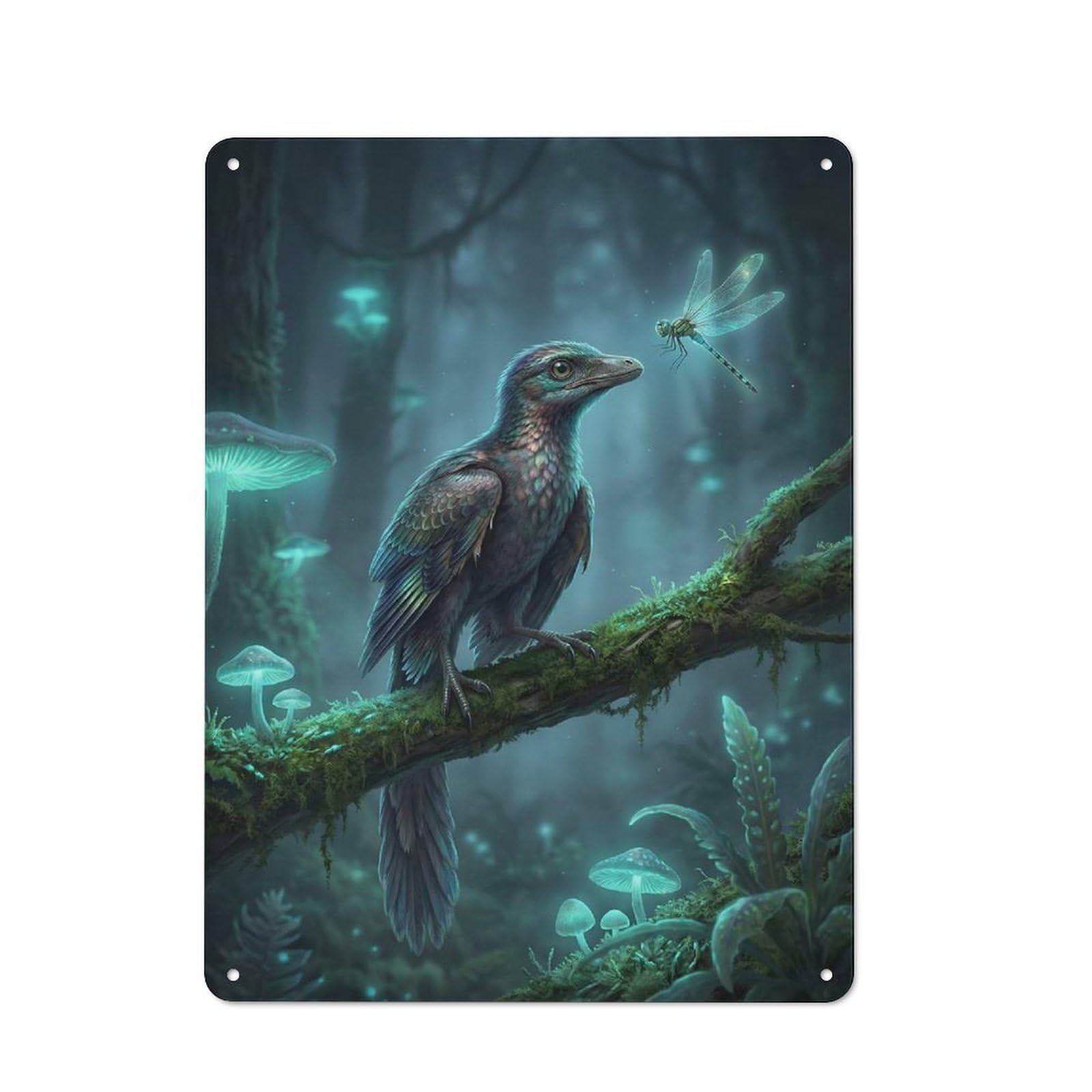 Junmoney Style-10 Archaeopteryx And Dragonfly In Enchanted Forest Metal Wall Plaque 40X30cm, Vintage Nostalgic Wall Art For Bedroom, Office, Home Bar Or Dining Room