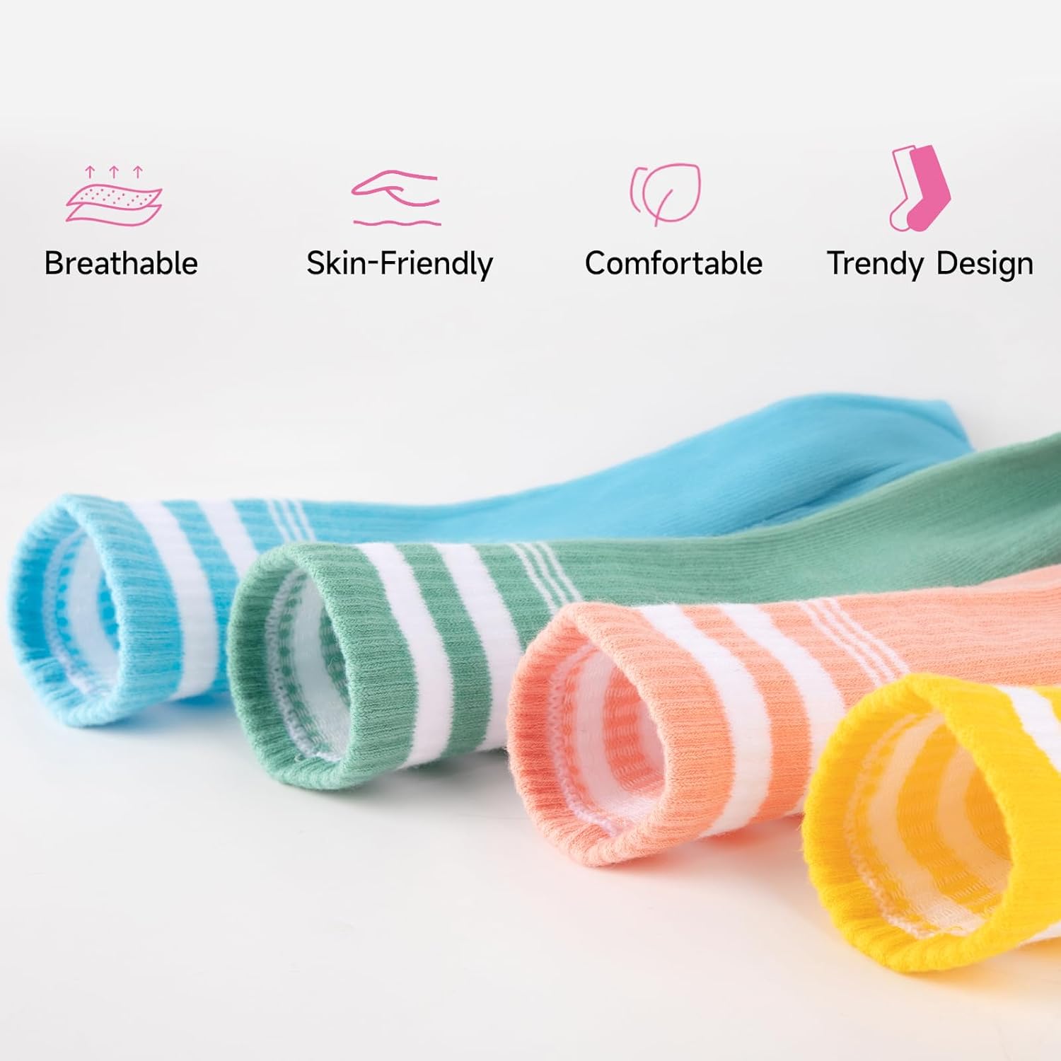 eallco 7 Pairs Womens Crew Cotton Socks Casual Breathable Striped Calf Socks for Women - Image 2