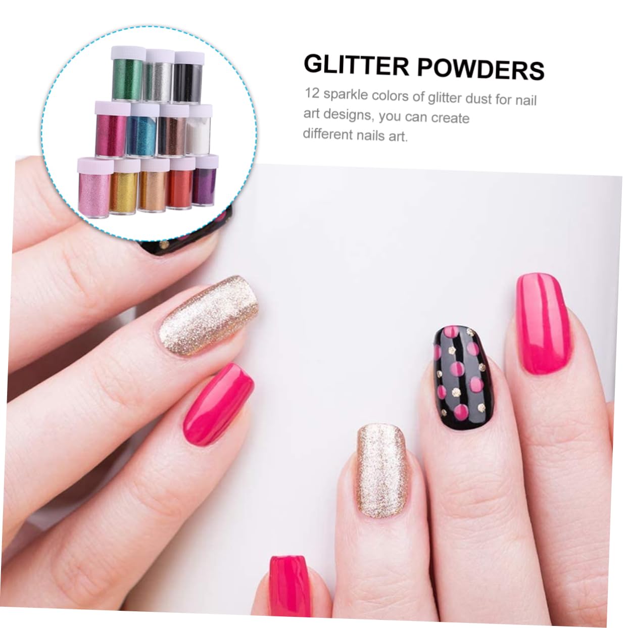 PLAFOPE Nail Art Glitter Paillettes 12 Pezzi Set di Polveri Glitterate Decorazioni per Unghie Scintillanti Non Tossiche per Viso Guance Labbra per Manicure Fai da Te
