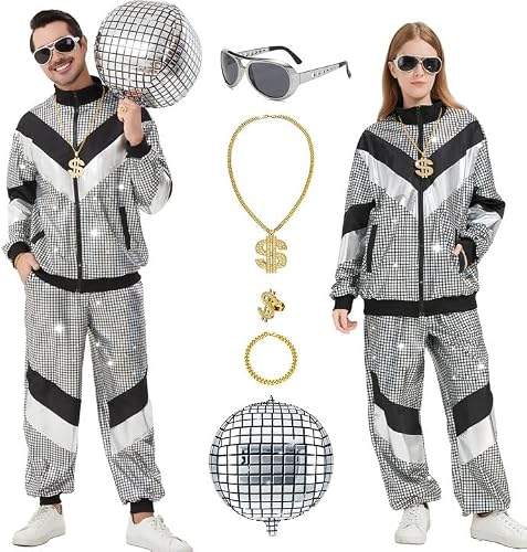 Ezuwail 80er Jahre Outfit Damen Herren - Disco-Outfit Jogginganzug Trainingsanzug Kostüm für Halloween Karneval Retro Kleidung