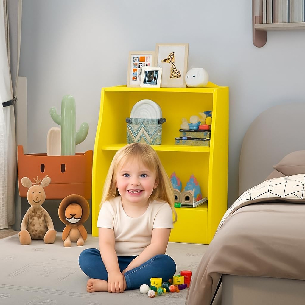 Kids Bookshelf, Toy Storage Organizer, Children's Toy Shelf, Toy Storage Cabinet, Fit for Children's Room, Playroom, Hallway, Kindergarten, Yellow