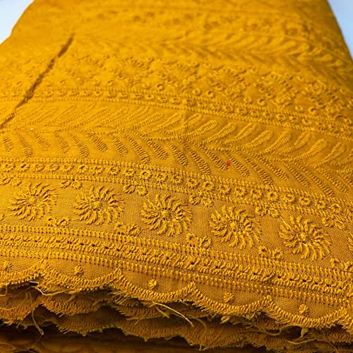 Schiffly 100% Cotton Lawn Broderie Anglaise Embroidery Dress Craft Fabric 44" (2 Meter, Mustard Gold) - Image 2