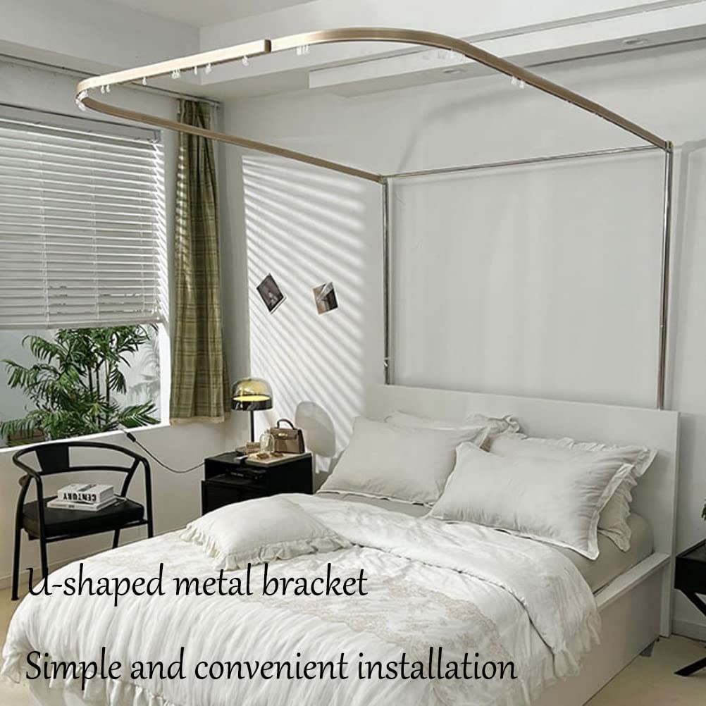 Luxuriöses Doppelbetthimmel Moskitonetz mit U-förmiger Metallhalterung, Rosa, 200 x 220 x 210 cm, Schlafzimmer, dekorativer Bettvorhang, gelb, 120 x 200 x 210 cm