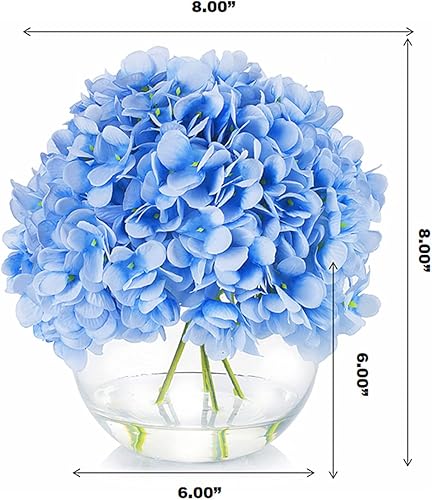 Miniatura 5 de Hortensias artificiales de seda en jarrón con agua sintética, flores artificiales de hortensias azules con jarrón para decoración del hogar