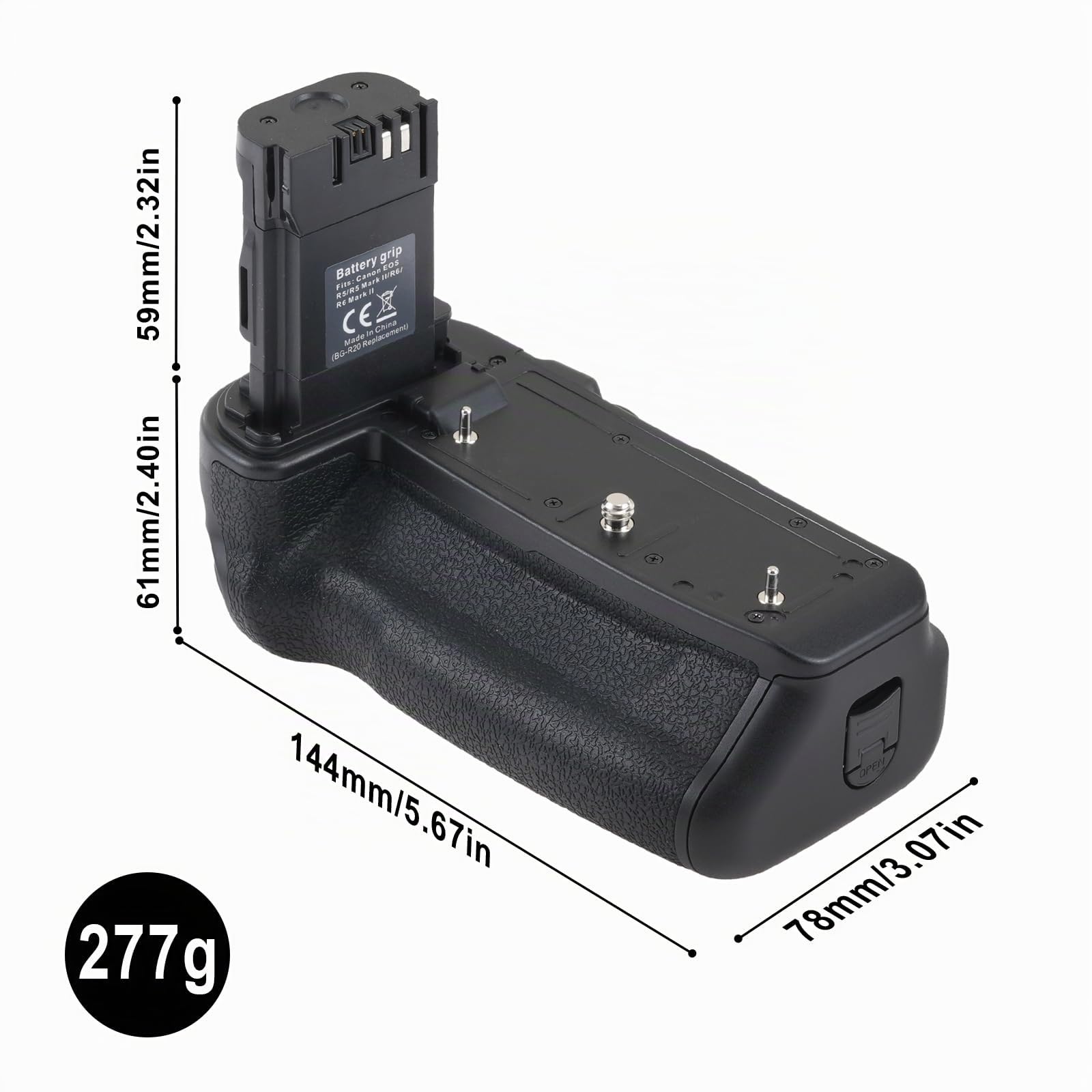 FOTGA Poignée d'alimentation verticale pour appareil photo Canon EOS R5 Mark II, R6 Mark III, R6 Mark II, R5, R6 | Remplacement pour BG-R20 | Prend en charge jusqu'à deux batteries LP-E6/LP-E6N