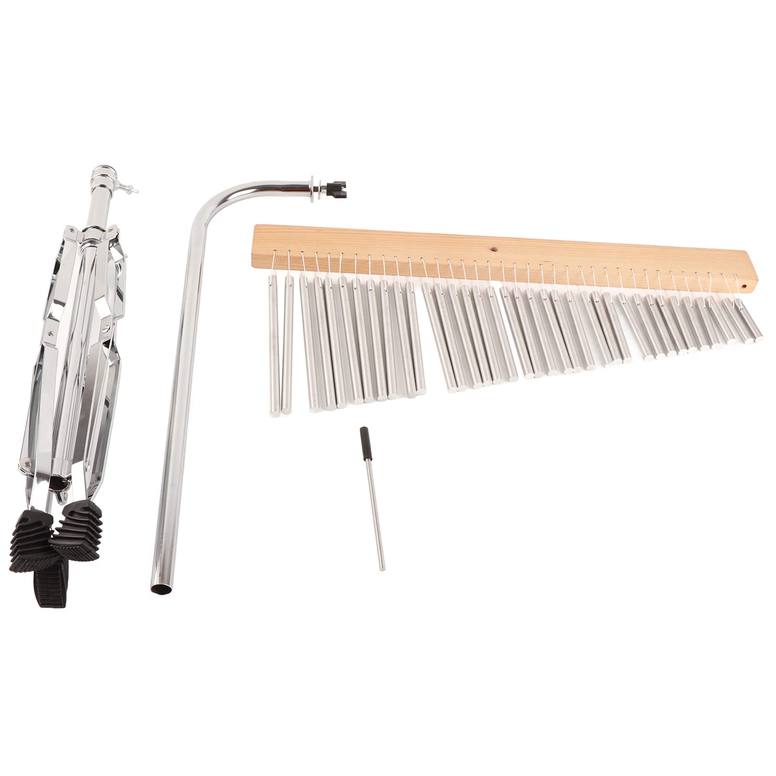 Akozon Campana de Viento de Aleación de Aluminio con Elegante Base de Madera Soporte TR Ajustable 36 Tonos para una Experiencia Melódica