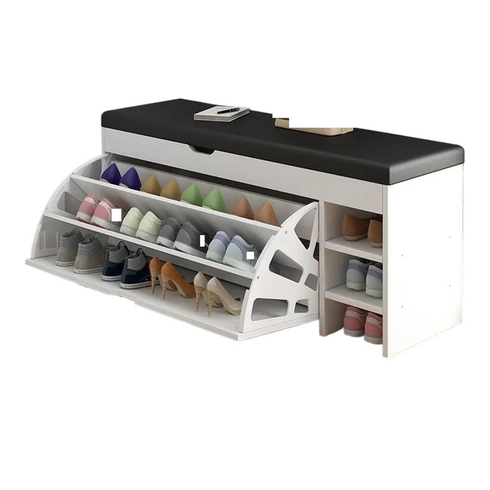 MSHGSKU White Synthetic Leather Ottoman Bench Space-Saving Shoe Cabinet with Seat Stylish Entryway Stool (L80 x W30 x H51 cm) - Perfect for Modern Home Decor