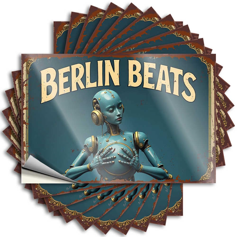 Bumper Cocoa Peel and Stick - Berlin Beats: A Futuristic Robot Serenades with Golden Headphones Tumbler Fun Waterproof Vinyl for Hunting(8X12CM)