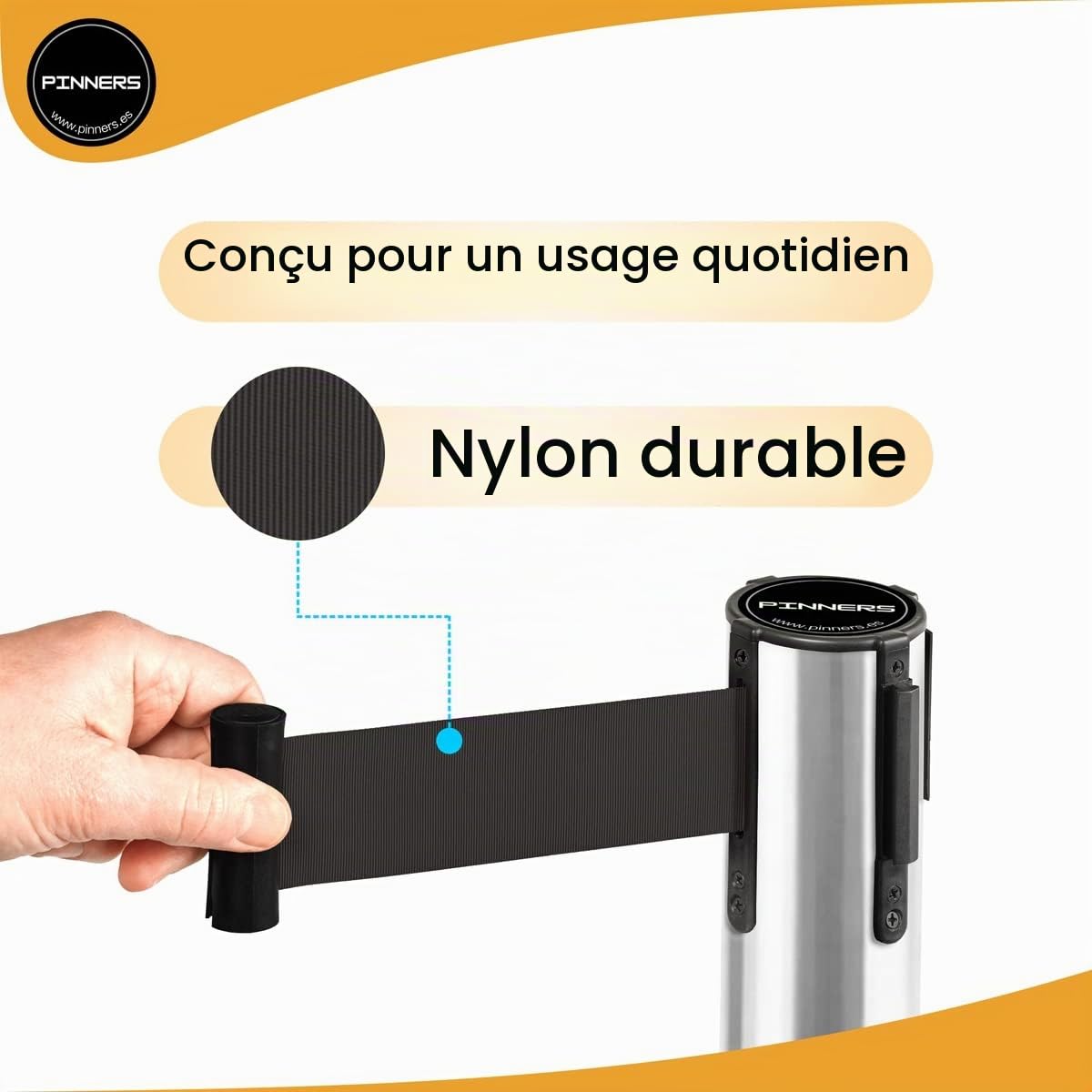 Poteau de séparation extensible 3 mètres (2 pièces) - Poteaux de séparation, ruban non passé, ruban de délimitation, poteau ruban extensible rétractable, ruban interdit, barrière extensible 3