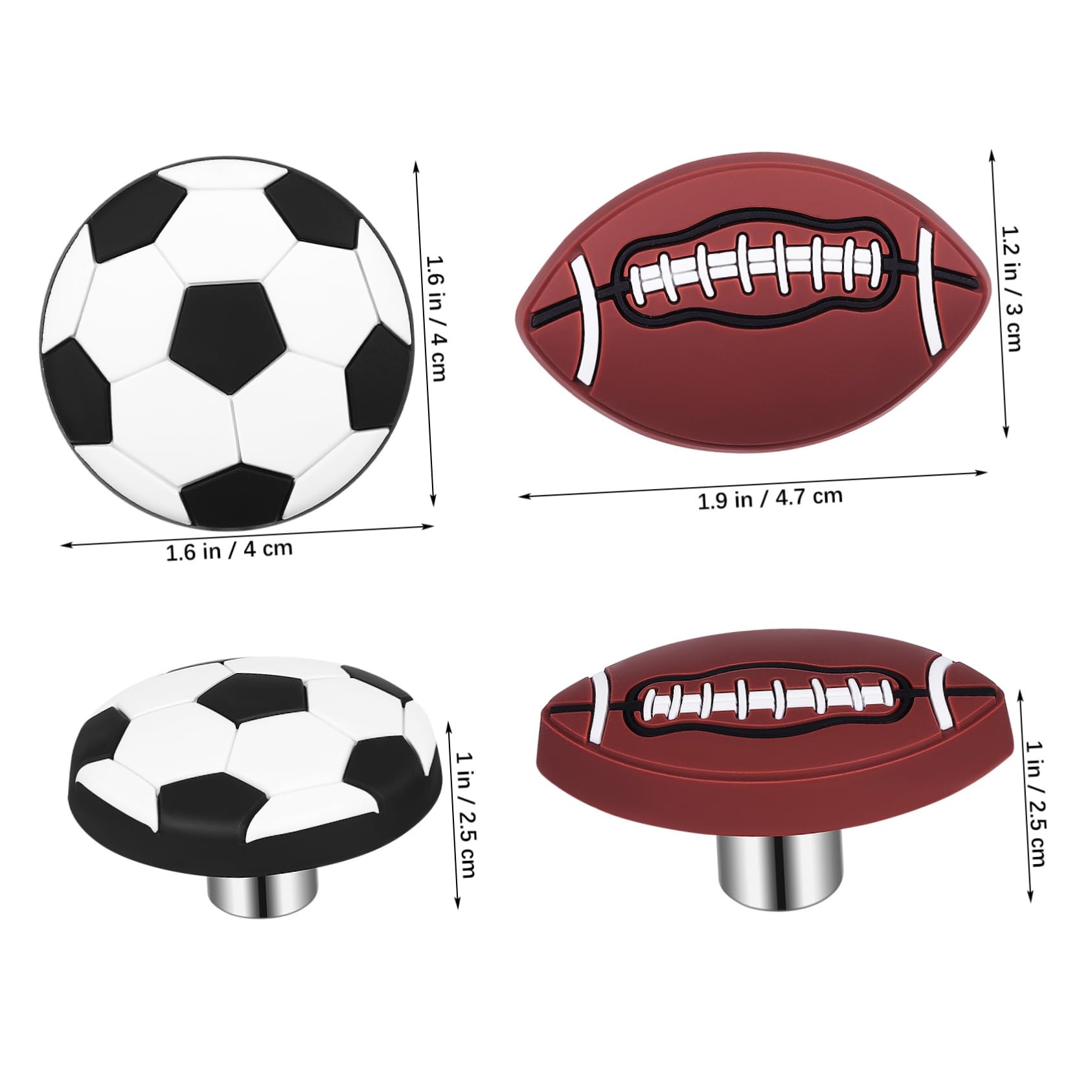 Angoily 8 Pc Set Sports Ball Dresser Knobs Basketball Football Knobs for Boys' Room Decor Easy Install Boys and Girls' Drawer Pulls PVC Metal Construction
