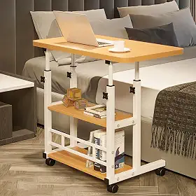 Mesa portátil para sofá e cama, mesa lateral para laptop com altura ajustável (Nogueira)