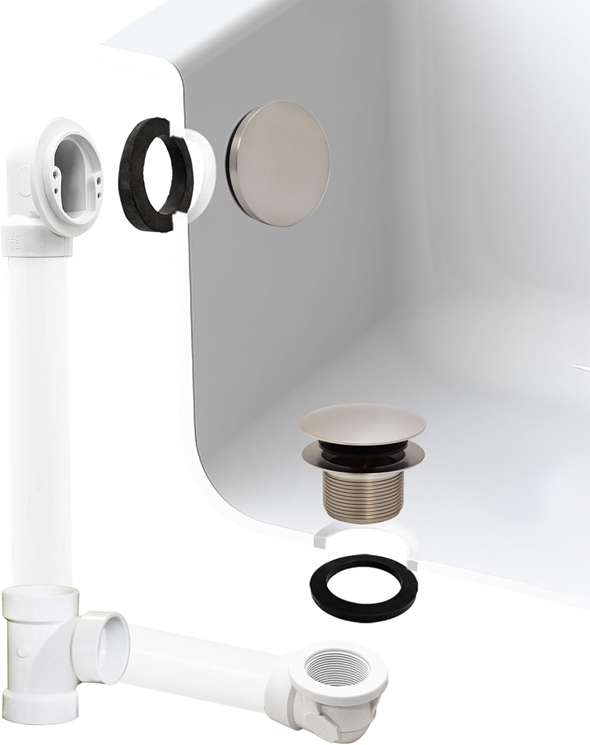 Westbrass A593PRK-07 Sch. 40 PVC Plumber's Pack Bath Waste Assembly with Tip-Toe Drain & Illusionary Overflow Faceplate, Satin Nickel