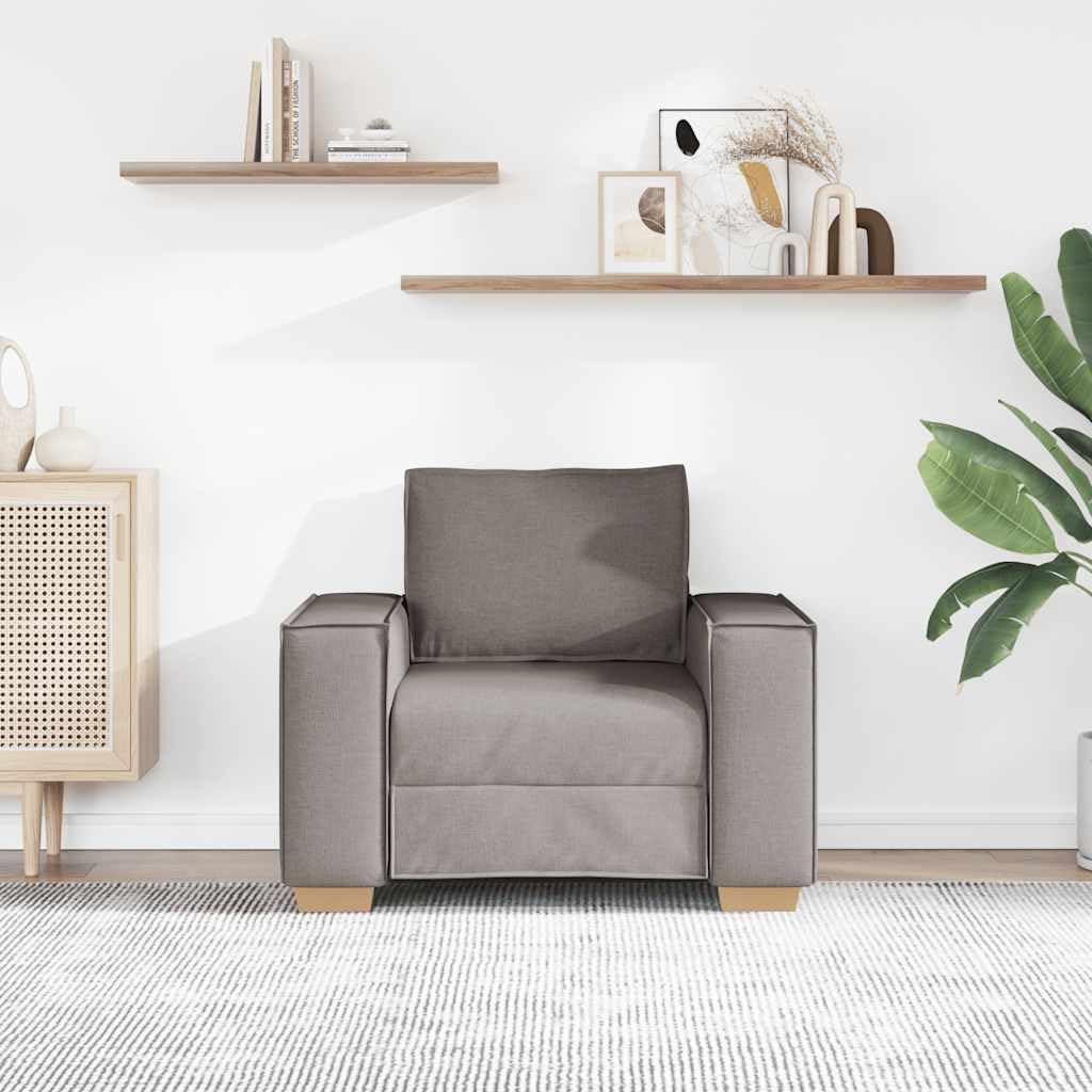 Sofa krzesło w kolorze szarobrązowym (taupe), 60 cm, z szerokimi podłokietnikami, wytrzymała rama drewniana, przytulny fotel wypoczynkowy do salonu i biura, wygodny mebel tapicerowany