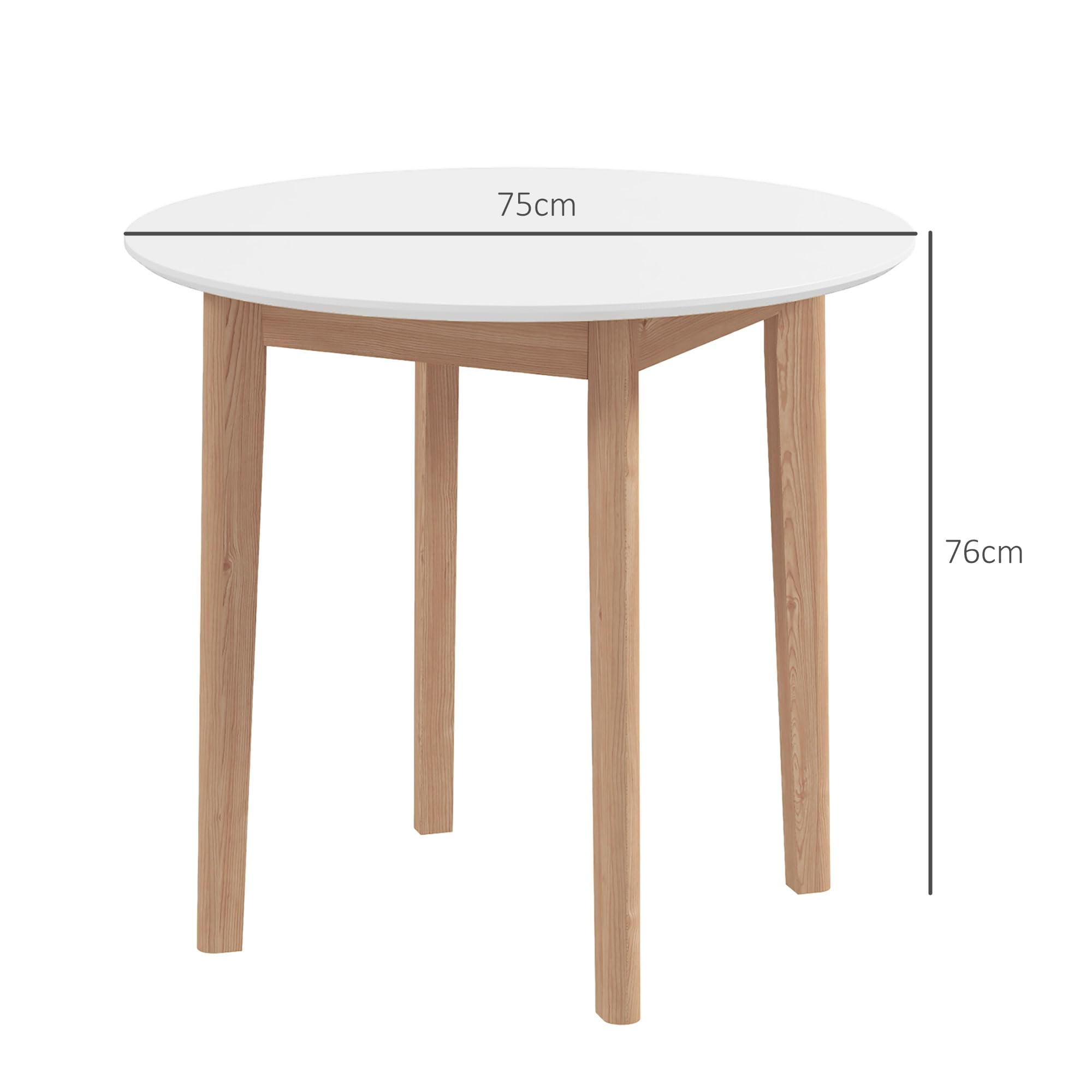 HOMCOM Esstisch, Runder Küchentisch für 2 Personen, Esszimmertisch mit Landhaus-Stil, für Wohnzimmer, Massivholz, Ø75 x 76 cm, Weiß