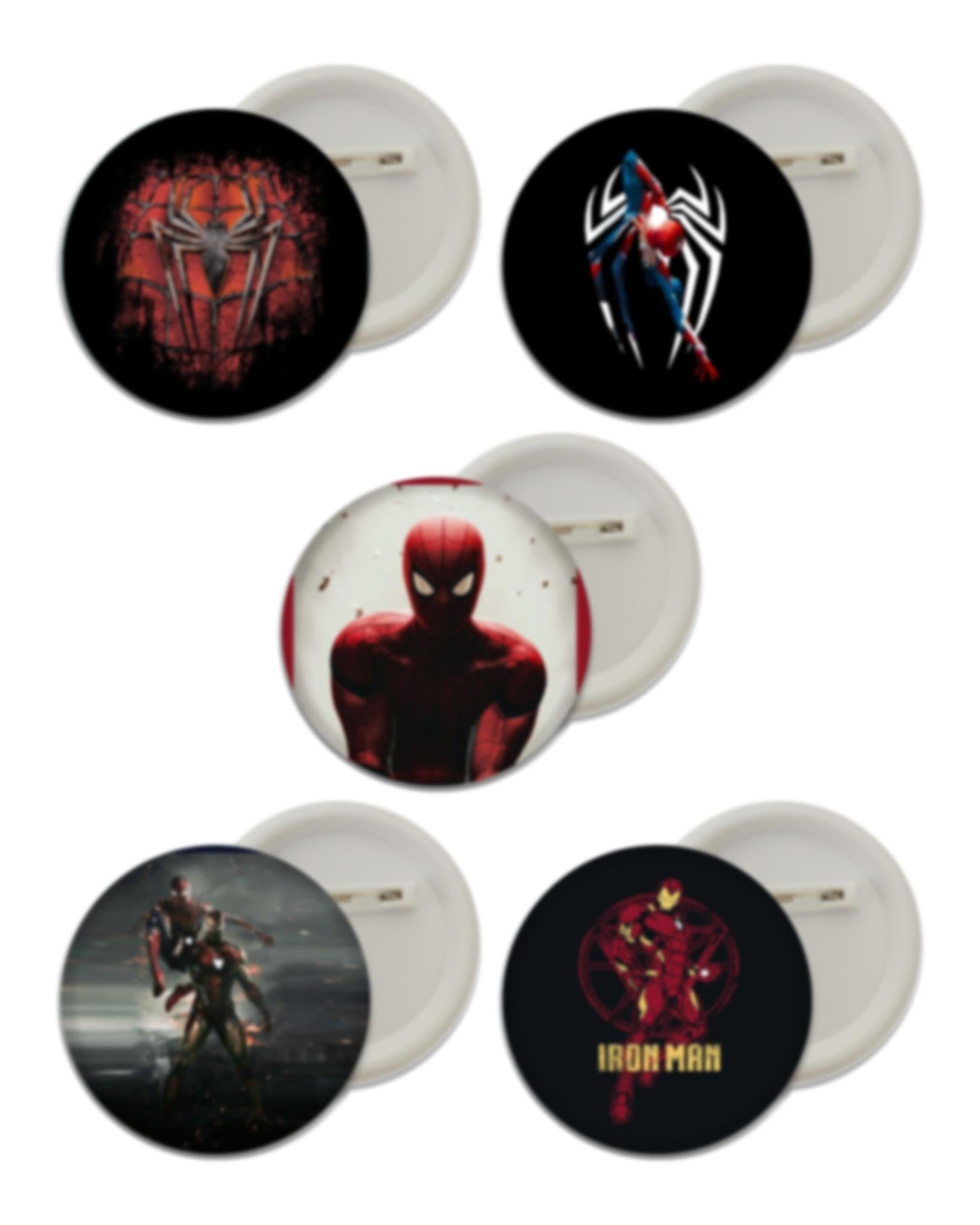 D2C Marvels Action Superhero and Avengers Graphic Animated button pin badges for kids and boys backpacks (spiderman~ironman)(Pack Of 5) - Multi color-picture-46