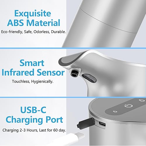 Miniatura 2 de YIKHOM Dispensador automático de jabón líquido, dispensador de platos sin contacto de 15.37 onzas con base impermeable, 5 dispensador de jabón de
