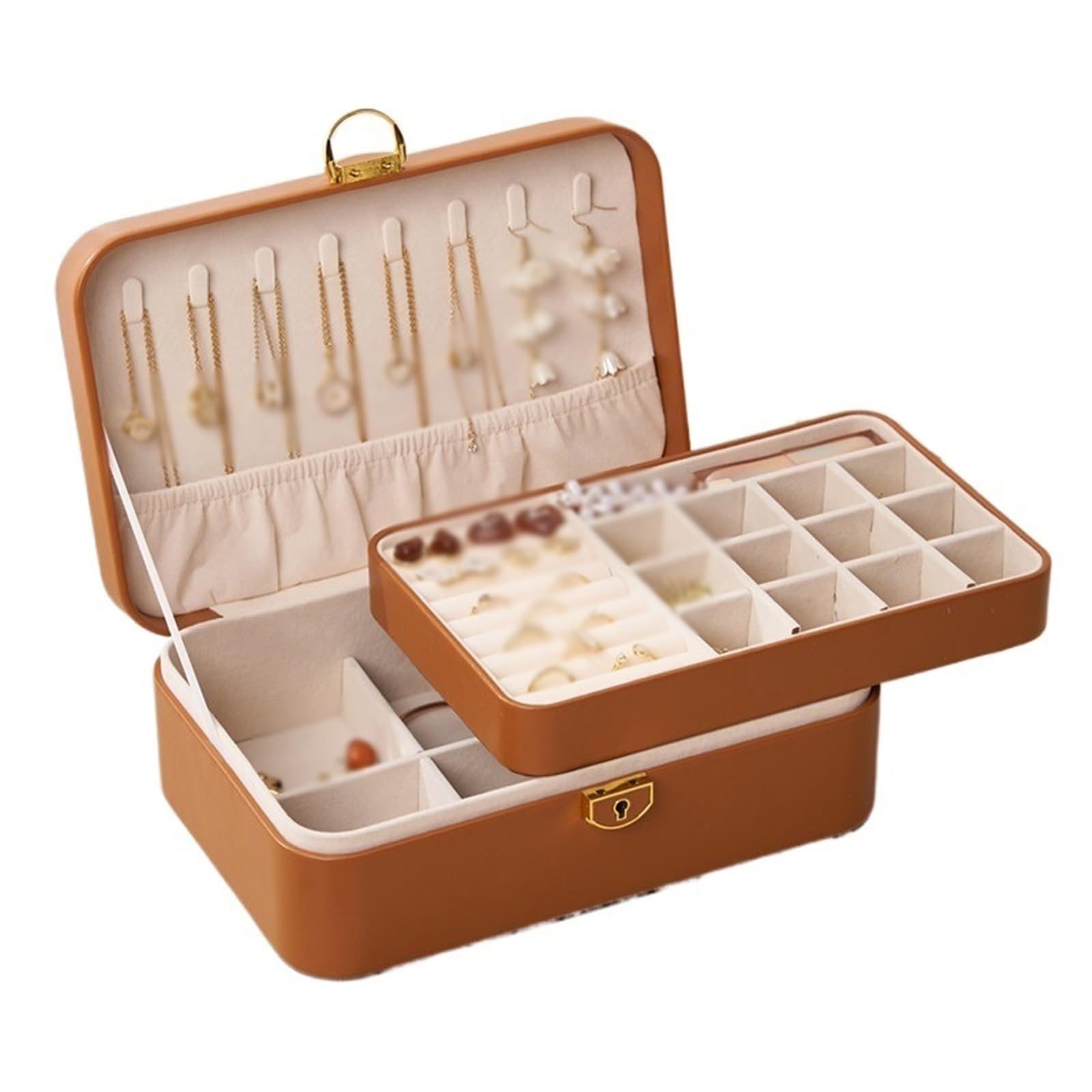 Shihan-2015 Jewelry Organizer Large Capacity Leather Jewelry Storage Box Multi-layered Case For Ring Necklace Earring Bracelet Jewelry Storage Case(Bruin)