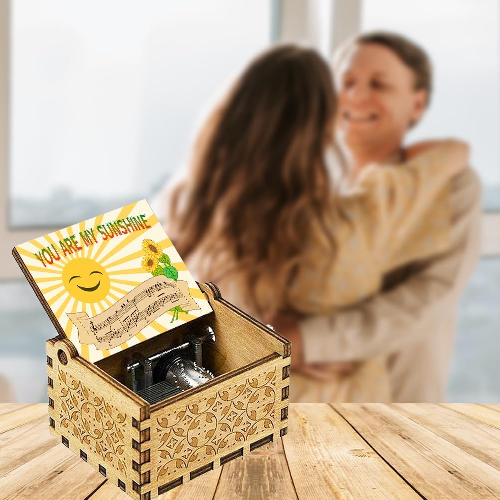 You Are My Sunshine Music Box Gift for Women Sisters Daughter Son Friends | Wooden Hand Crank Music Box Birthday Christmas Anniversary Sunflower Gifts for Colleagues Mom Girlfriend
