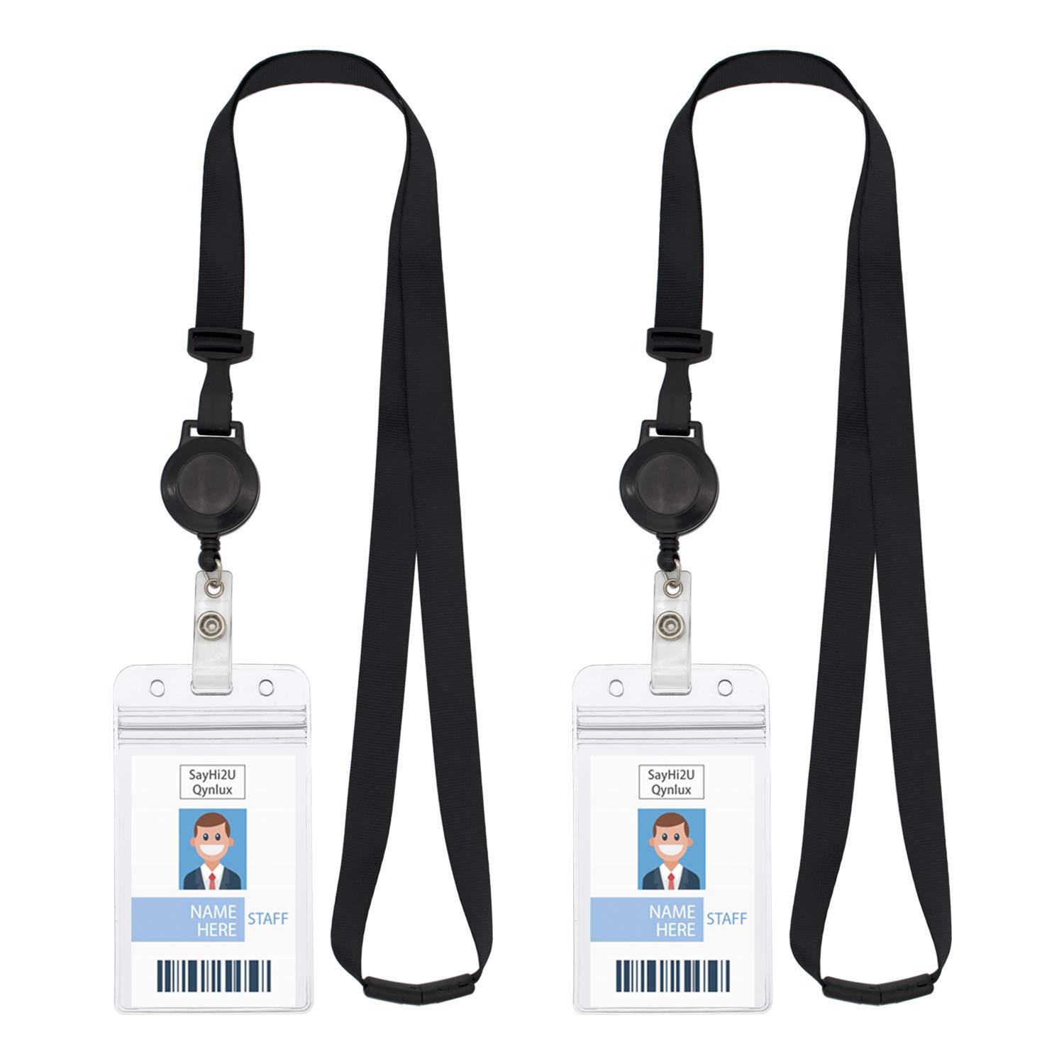 Retractable Safety Breakaway Lanyard on ID Holder, Dual Independent Waterproof Zip Card Holder, Safety Fastener and Adjustable Carabiner (Only Lanyard