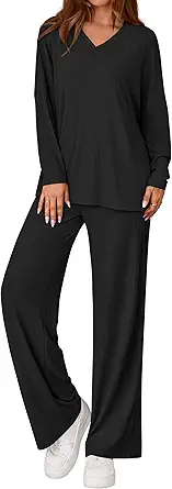 PRETTYGARDEN 2 Piece Lounge Sets for Women Fall Outfits 2025 Casual Loose Long Sleeve Tops Wide Leg Pants Matching Pajama Set