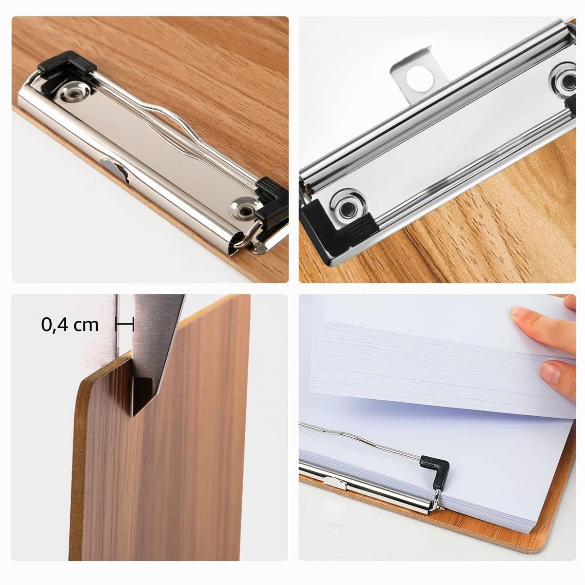 Lot de 10 A4 Porte-Blocs en Bois avec Pince,Clipboard Planchettes à Pince | Porte-Formulaires Avec Trou de Suspension Pour Bureau, Salle de Classe, le Restaurant
