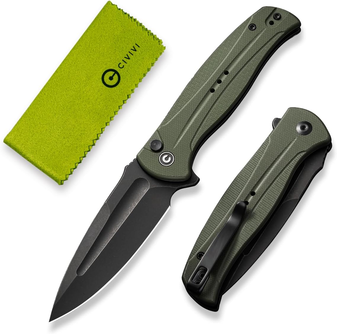 Incindie Pocket Knife for Men, Folding Knife with 3.48" 14C28N Blade Milled G10 Handle for EDC C23053-2 (Green)