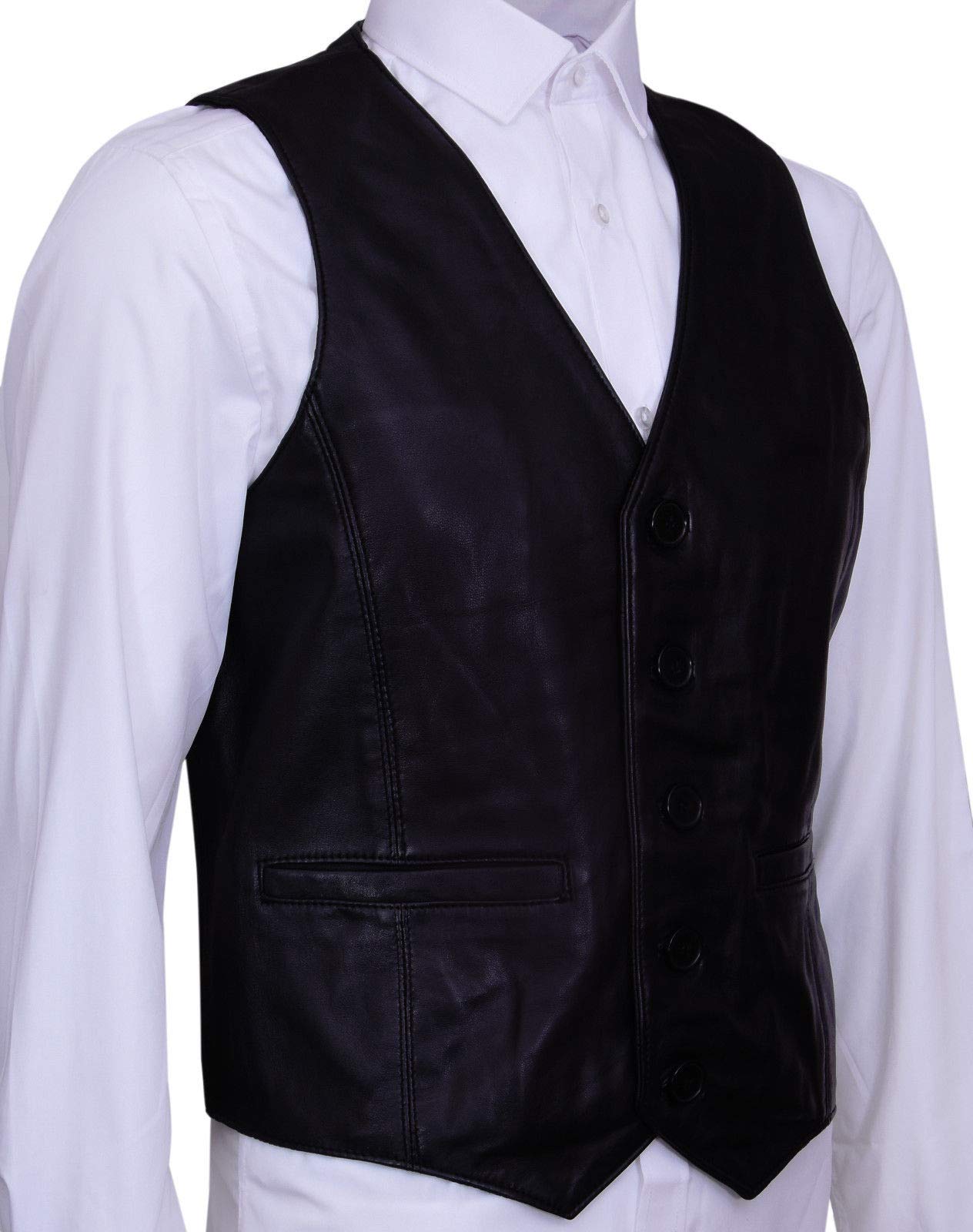 Gli Uomini Liscia Capra Scamosciata Smart in Pelle Nero Gilet
