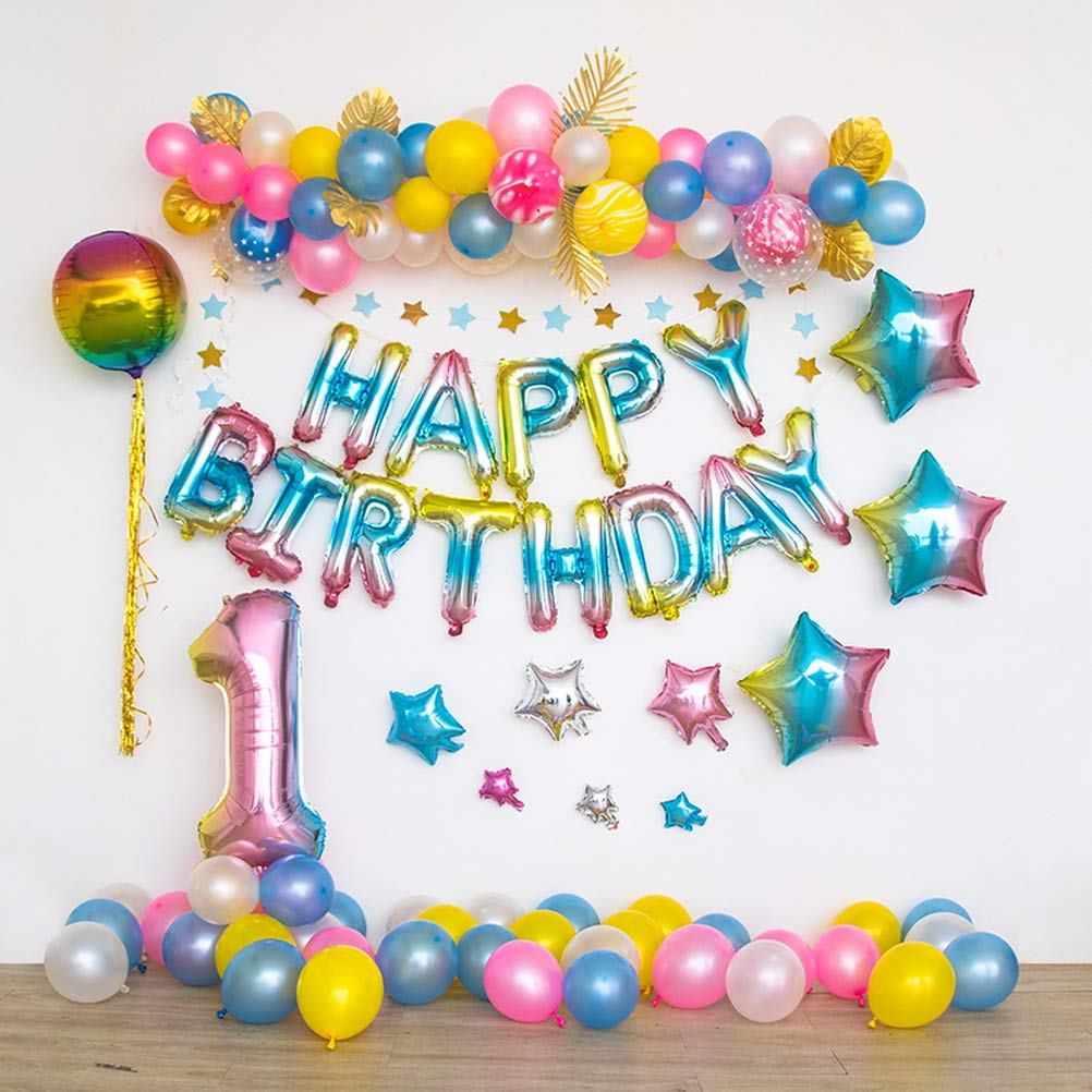 nuoshen 35 Pieces Happy Birthday Decorations, Rainbow Self Inflating