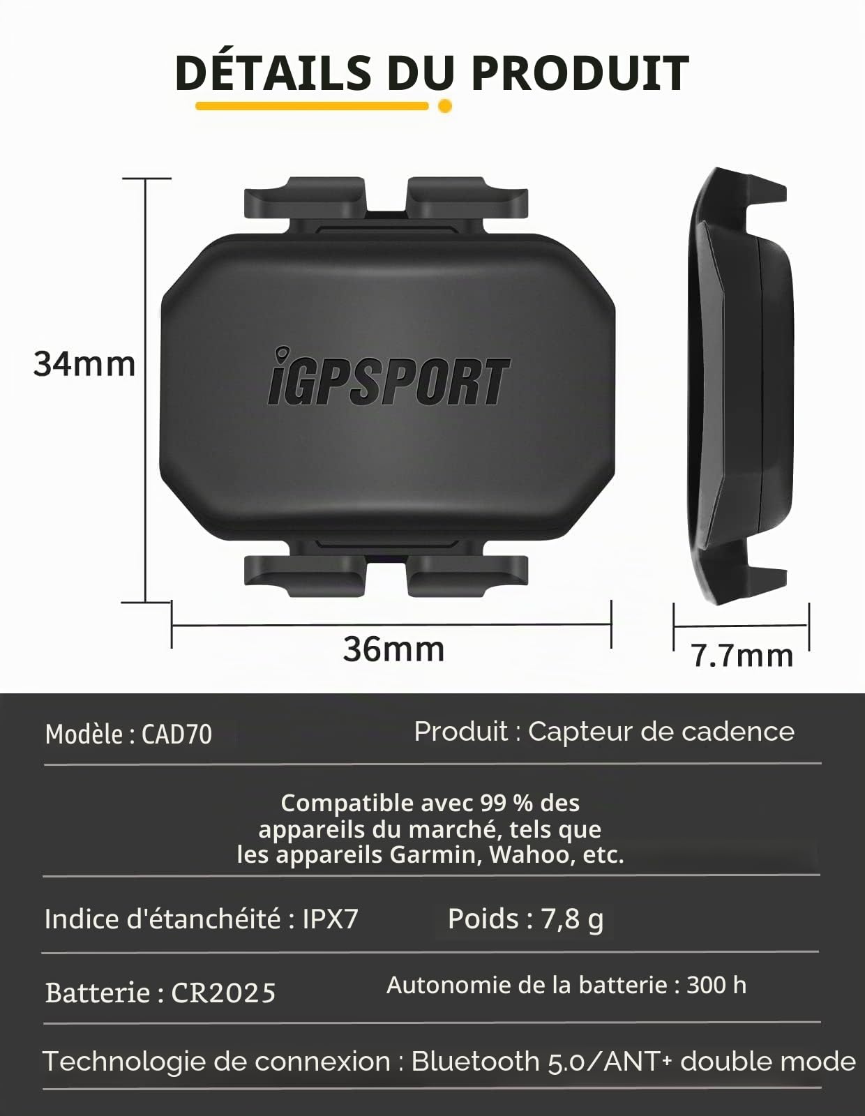 iGPSPORT BSC100MAX Compteur Velo sans Fil et CAD70 Capteur de Cadence+SPD70 Capteur de Vitesse