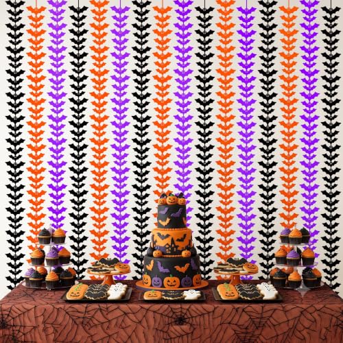 Image of TONIFUL 2Pcs Black Orange Purple Bat Cutouts Metallic Foil Fringe Curtains