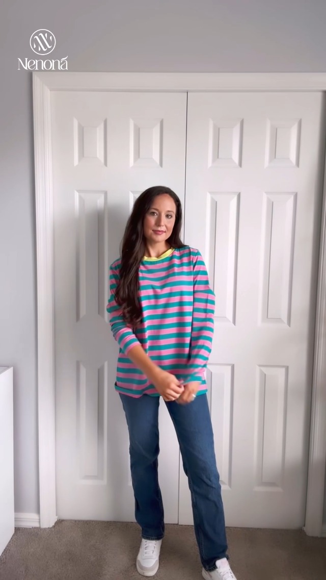 NENONA Women's Long Sleeve Stripe T-Shirt - Lightweight Rib Knit Tunic Top For Fall - View #11