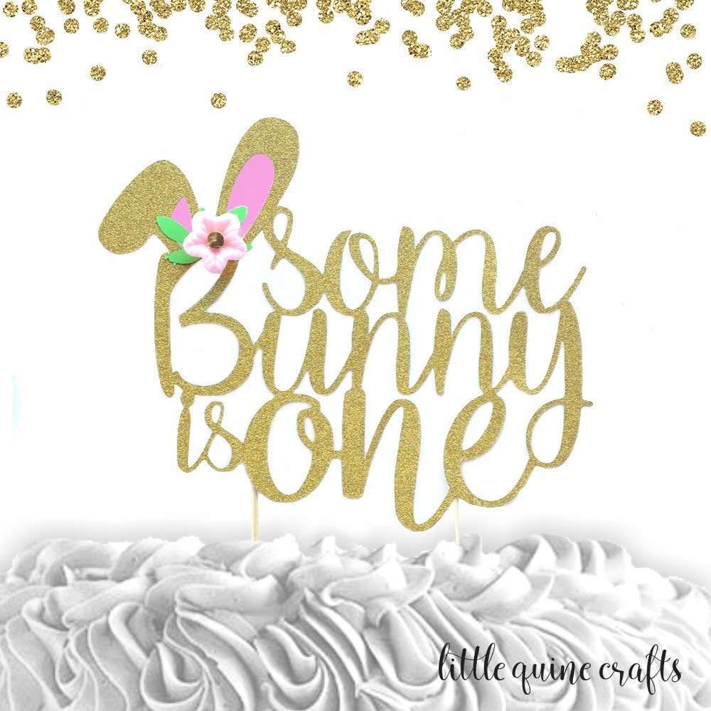 1 pc Some Bunny is ONE Flowers Gold Glitter Cake Topper for first Birthday Baby Girl Bunny theme