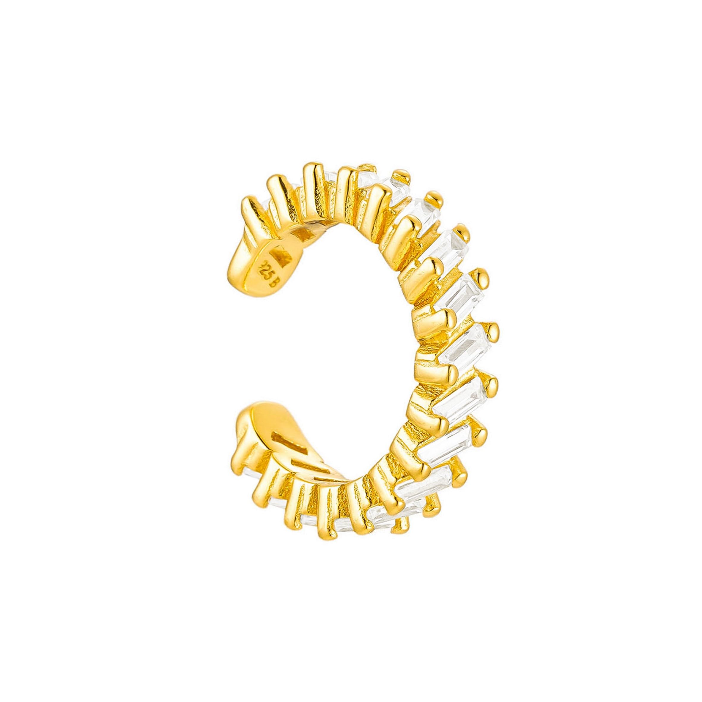Brandlinger ® Ear Cuff Silber 925 (1 Stück). Ohrklemme mit Stein Zirkonia weiß. Schmuck Damen vergoldet mit 18 Karat (Silber und Gold) für Frauen und Mädchen. Äußerer Durchmesser 13mm